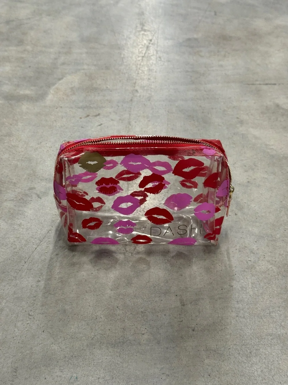 DASH Clear Kiss-Print Cosmetic Pouch - Pink & Red